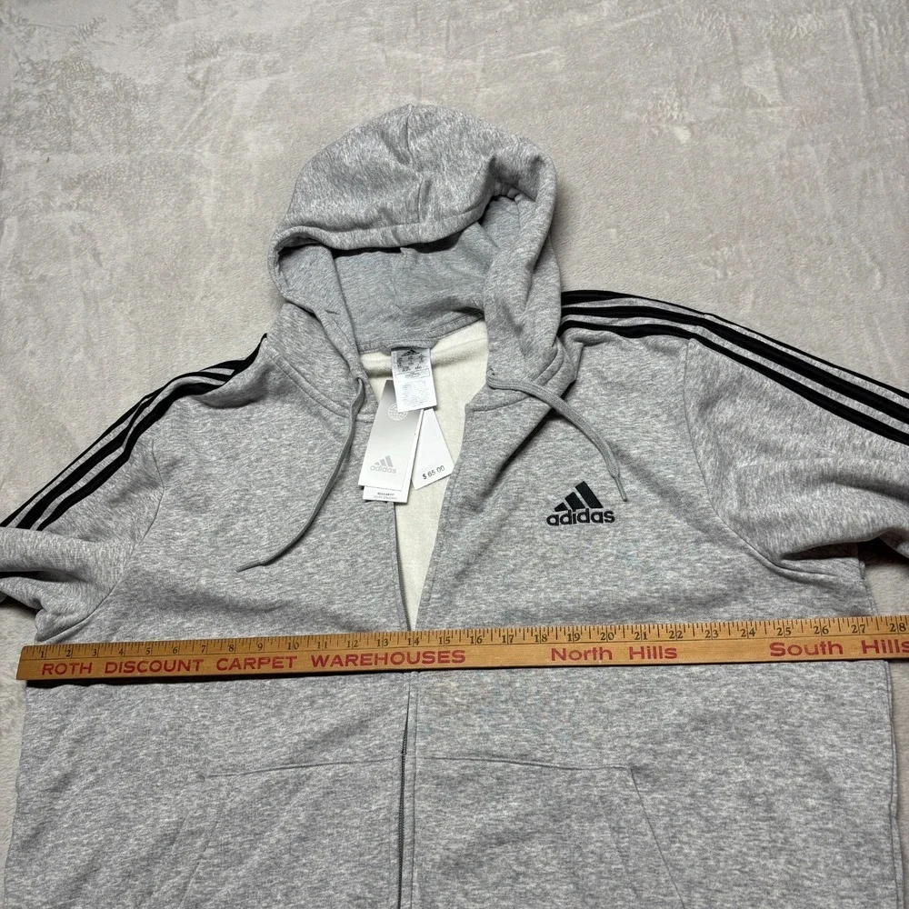 Adidas Sweater Mens 2XL Full Zip Sweater Hoodie Sweatshirt Gray Black Stripe NWT